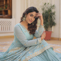 Faux Georgette Embroidered Gown with Sequin Dupatta
