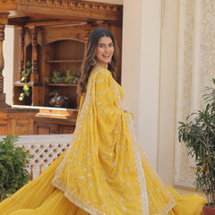 Faux Georgette Embroidered Gown with Sequin Dupatta
