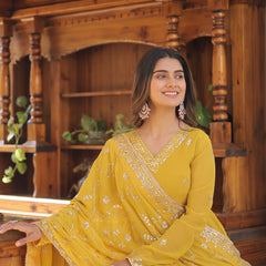 Faux Georgette Embroidered Gown with Sequin Dupatta