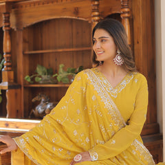 Faux Georgette Embroidered Gown with Sequin Dupatta