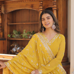Faux Georgette Embroidered Gown with Sequin Dupatta