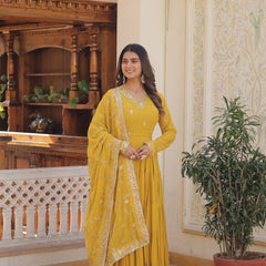 Faux Georgette Embroidered Gown with Sequin Dupatta