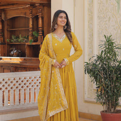 Faux Georgette Embroidered Gown with Sequin Dupatta