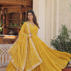 Faux Georgette Embroidered Gown with Sequin Dupatta