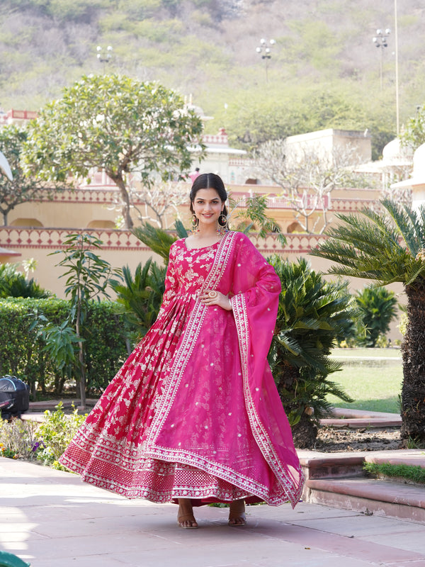 Viscose Jacquard Gown with Russian Silk Dupatta