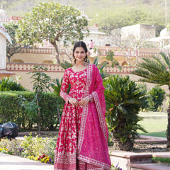 Viscose Jacquard Gown with Russian Silk Dupatta