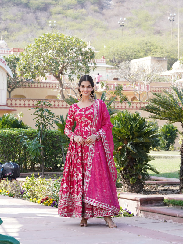 Viscose Jacquard Gown with Russian Silk Dupatta