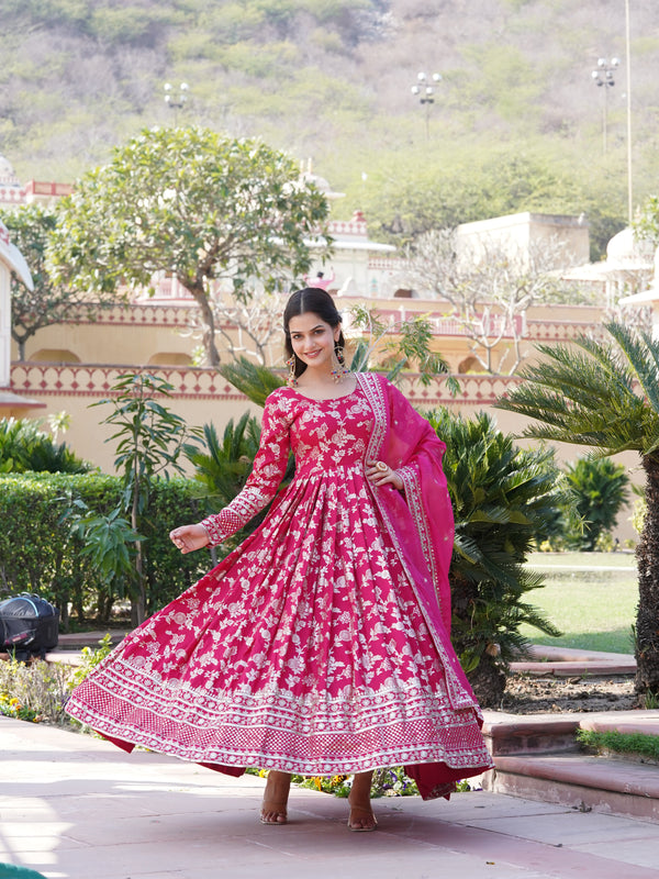 Viscose Jacquard Gown with Russian Silk Dupatta