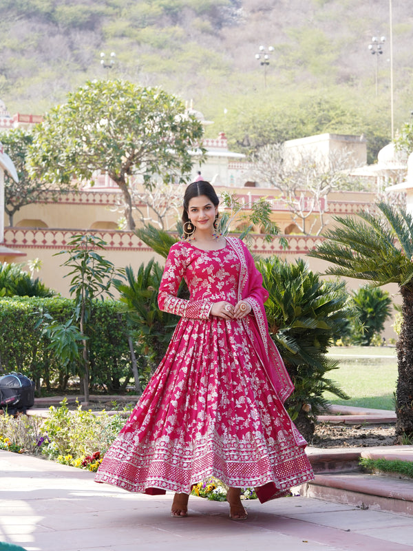 Viscose Jacquard Gown with Russian Silk Dupatta
