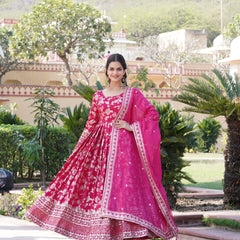 Viscose Jacquard Gown with Russian Silk Dupatta