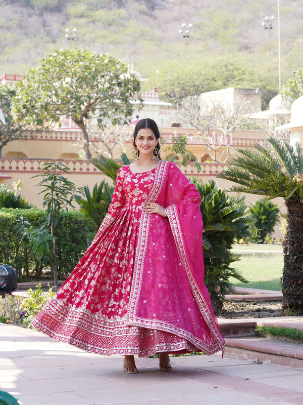 Viscose Jacquard Gown with Russian Silk Dupatta