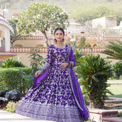 Viscose Jacquard Gown with Russian Silk Dupatta