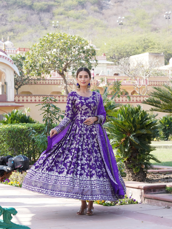 Viscose Jacquard Gown with Russian Silk Dupatta