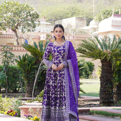 Viscose Jacquard Gown with Russian Silk Dupatta