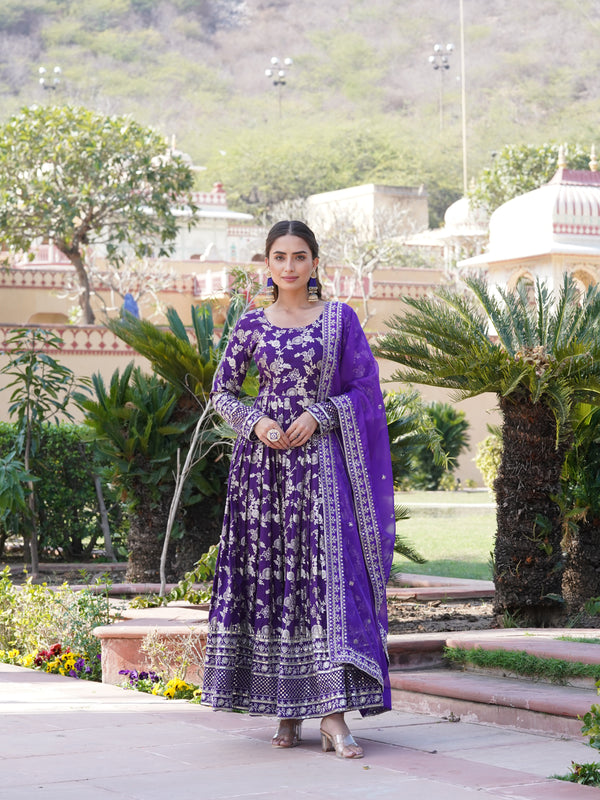 Viscose Jacquard Gown with Russian Silk Dupatta