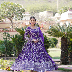 Viscose Jacquard Gown with Russian Silk Dupatta