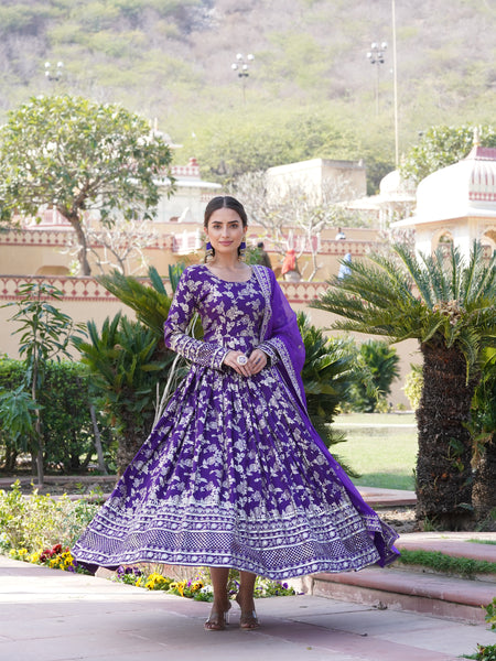 Viscose Jacquard Gown with Russian Silk Dupatta