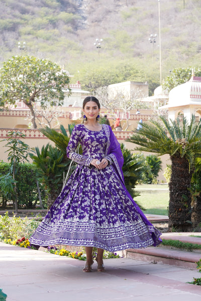 Viscose Jacquard Gown with Russian Silk Dupatta