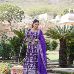 Viscose Jacquard Gown with Russian Silk Dupatta