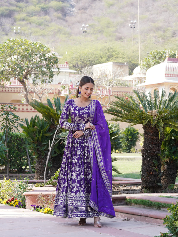 Viscose Jacquard Gown with Russian Silk Dupatta