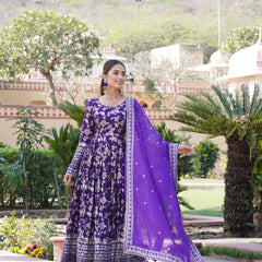 Viscose Jacquard Gown with Russian Silk Dupatta