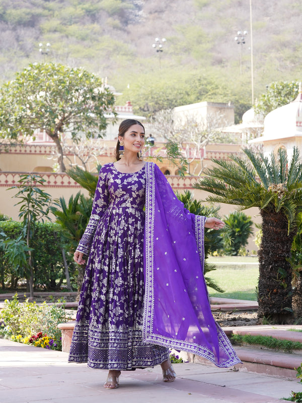 Viscose Jacquard Gown with Russian Silk Dupatta