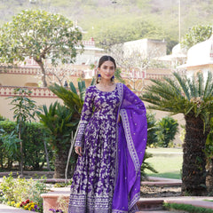 Viscose Jacquard Gown with Russian Silk Dupatta