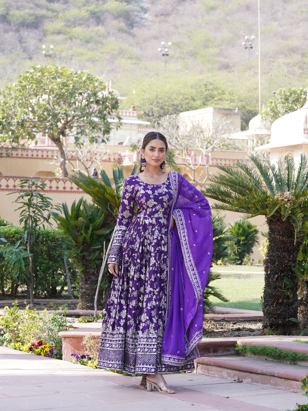 Viscose Jacquard Gown with Russian Silk Dupatta