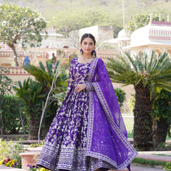 Viscose Jacquard Gown with Russian Silk Dupatta
