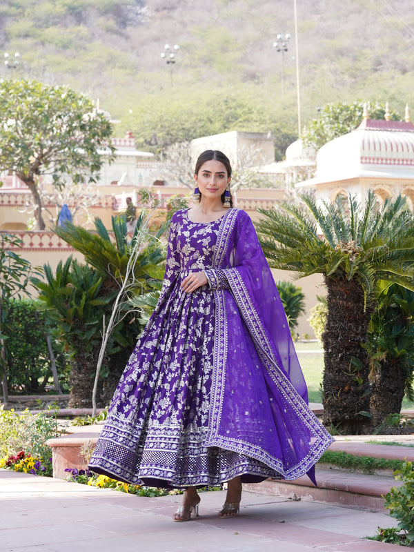 Viscose Jacquard Gown with Russian Silk Dupatta