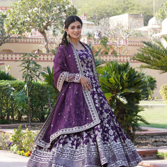 Viscose Jacquard Gown with Russian Silk Dupatta