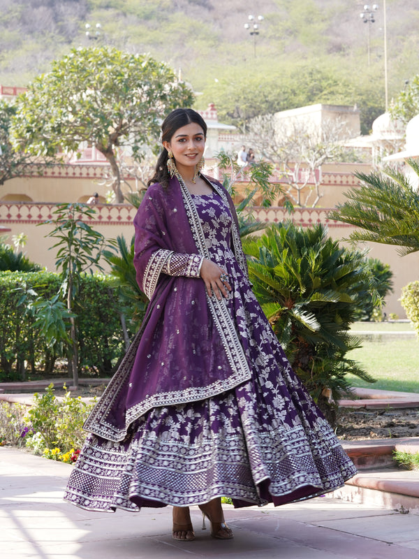 Viscose Jacquard Gown with Russian Silk Dupatta