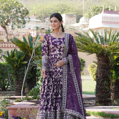Viscose Jacquard Gown with Russian Silk Dupatta