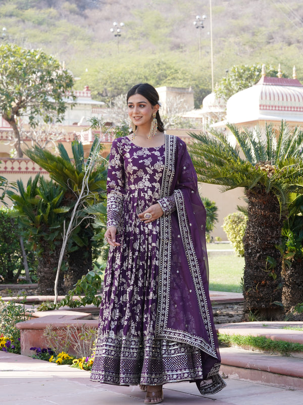 Viscose Jacquard Gown with Russian Silk Dupatta