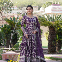 Viscose Jacquard Gown with Russian Silk Dupatta