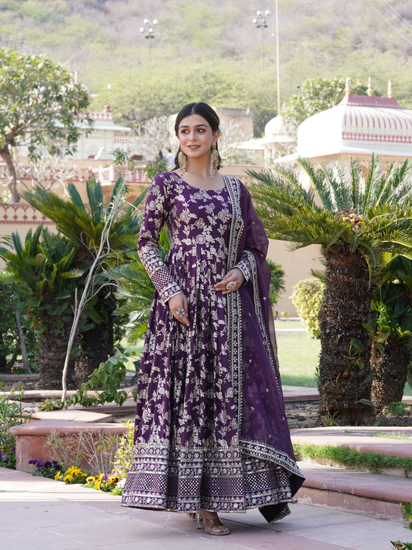 Viscose Jacquard Gown with Russian Silk Dupatta