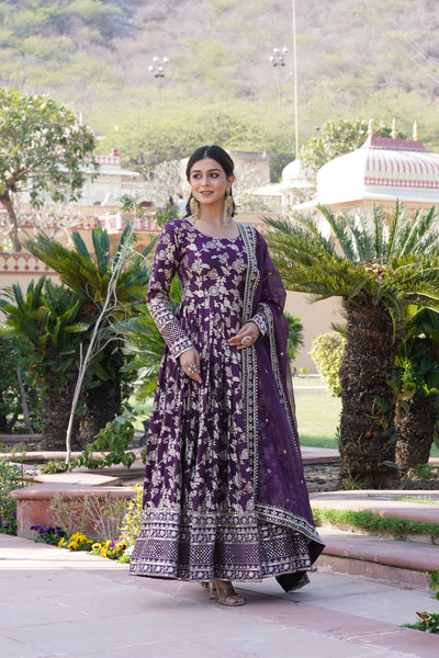 Viscose Jacquard Gown with Russian Silk Dupatta
