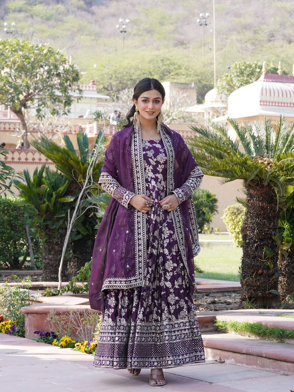 Viscose Jacquard Gown with Russian Silk Dupatta
