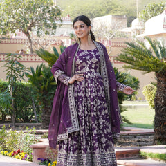 Viscose Jacquard Gown with Russian Silk Dupatta