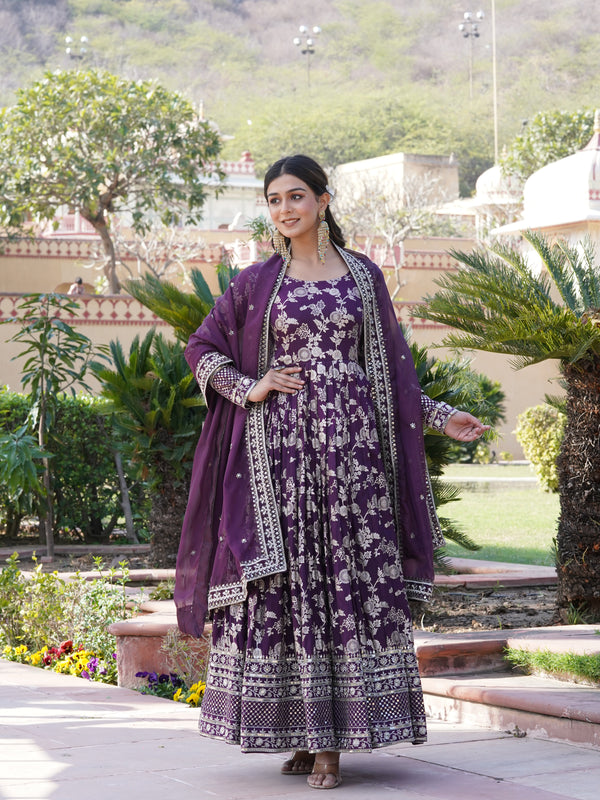 Viscose Jacquard Gown with Russian Silk Dupatta