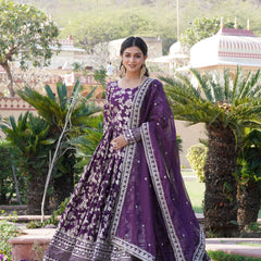 Viscose Jacquard Gown with Russian Silk Dupatta