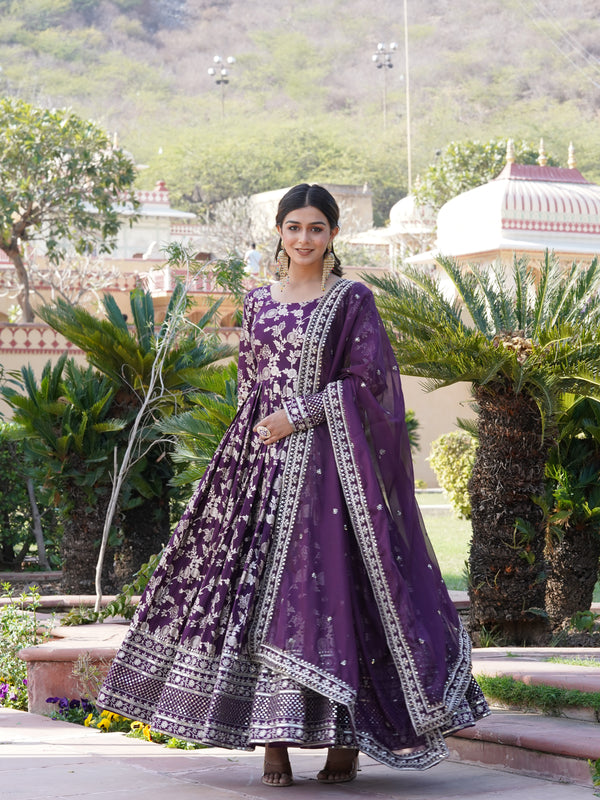 Viscose Jacquard Gown with Russian Silk Dupatta