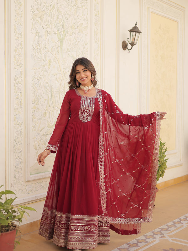 Sequin Embroidered Gown with Dupatta