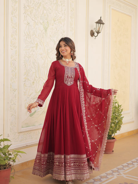 Sequin Embroidered Gown with Dupatta