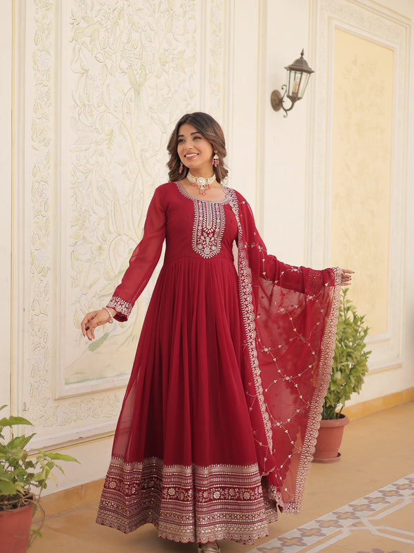Sequin Embroidered Gown with Dupatta