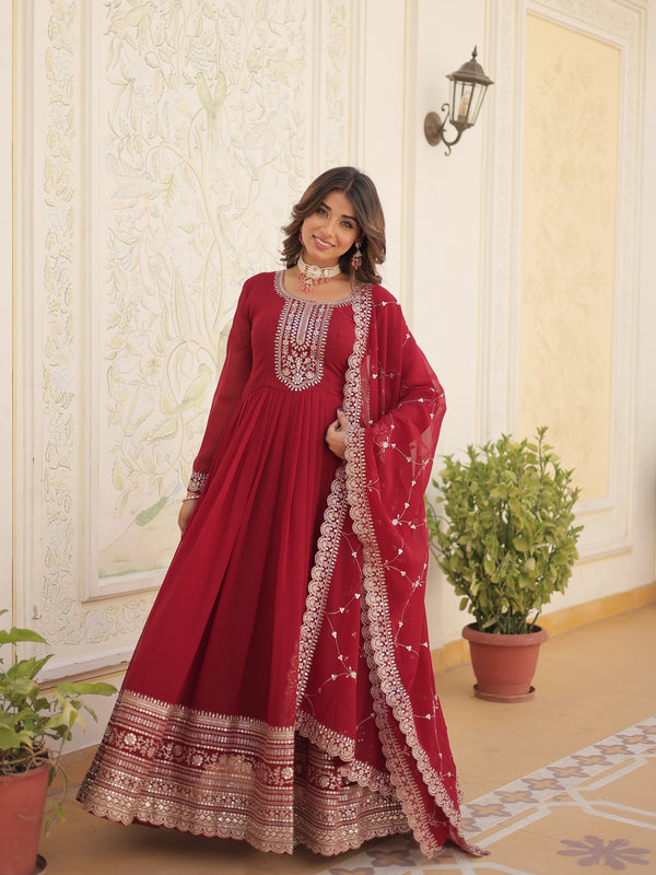Sequin Embroidered Gown with Dupatta