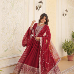 Sequin Embroidered Gown with Dupatta