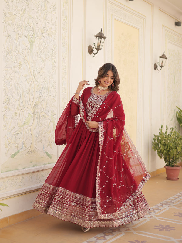 Sequin Embroidered Gown with Dupatta