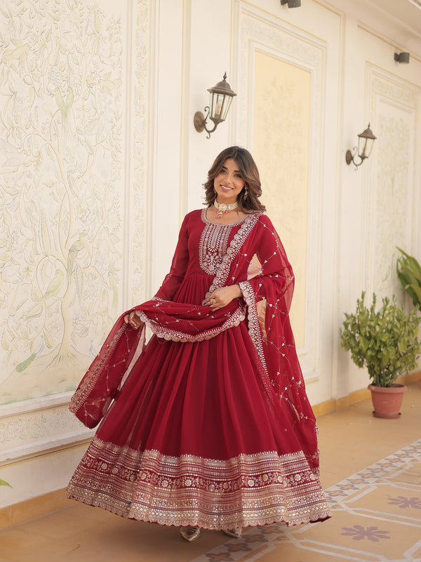 Sequin Embroidered Gown with Dupatta