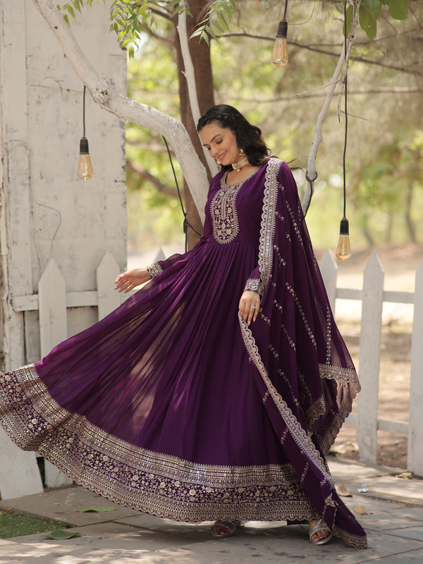 Sequin Embroidered Gown with Dupatta